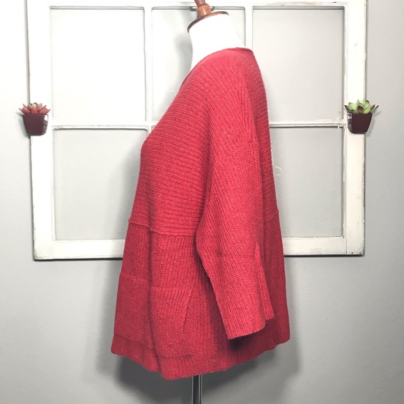 PURE JILL Red Kimono Sleeve Wool Linen Blend Oversized Knit Sweater Size XS - Picture 6 of 12